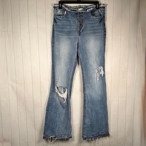 Indigo Rein Button Fly Flare Jeans Distressed Blue Denim Casual Pants Juniors 13
